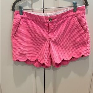 Women's Pink Scalloped Hem Shorts